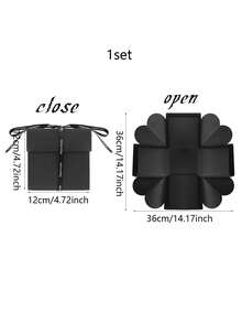 1set Square Surprise Explosion Gift Box - DIY Scrapbook & Photo Album Kit With Multiple Accessories, Handmade Love Memory Box Ideal For Birthdays, Valentine's Day, Mother's Day, Wedding Anniversaries, Creative Gift Box - Black - View 9