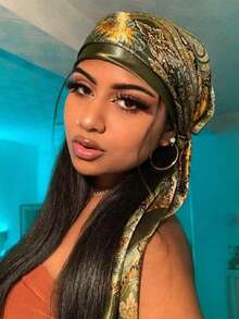 1条粉色极简印花缎面围巾，春季新款时尚配饰围巾，可用作腰带、包包装饰、丝带、头带或围巾，是提升整体造型的理想选择。 - 綠色 - 查看 5