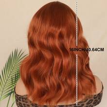 16 Inch Short Orange Ginger Wavy Lace Front Wig For Women, No Glue Needed, Heat Resistant Synthetic Fiber, 180 Density, 13x4 Lace Front, Pre-Plucked, Suitable For Daily Wear, Parties And Cosplay - Ginger - View 9