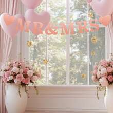 Glitter Wedding Mr  Mrs Banner Romantic Letter Heart Hanging Garland For Valentine's Day Home Holiday Decor - Pink - View 3
