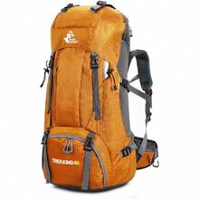Mochila impermeable de 60L para senderismo y camping con cubierta de lluvia, mochila grande para deportes al aire libre, viajes y escalada - Dorado - Ver 1