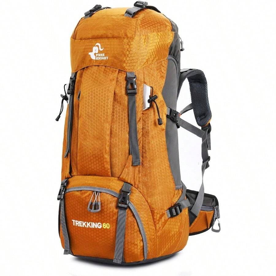 Mochila impermeable de 60L para senderismo y camping con cubierta de lluvia, mochila grande para deportes al aire libre, viajes y escalada - Dorado - Ver 1