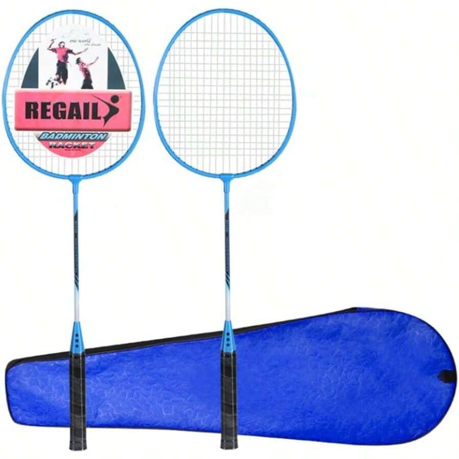 PUBAMALL Juego de Raquetas de bádminton Set De 2 Raquetas De Badminton y 3 gallos - como en la foto - Ver 1