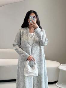 女士长袍，优雅提花长款女式长袍 - 适合日常居家、通勤及高端酒店休闲场合，女士优雅连衣裙 - 淺藍色 - 查看 3