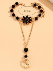 1pc Fashionable Floral Linked Finger Chain Bracelet, Gold-Tone Multi-Layer Integrated Finger Chain Jewelry, Vintage Chic For Party And Daily Wear - Finger Chain - View 3