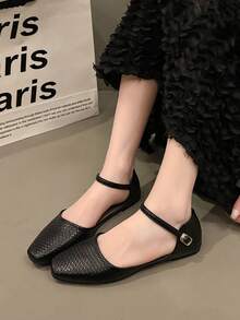 Giày bệt Mary Jane kiểu retro cho nữ, mẫu mới mùa xuân/hè 2026, giày quai ngang tối giản thoải mái. - màu đen - Xem 6