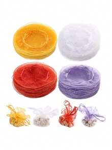 50个25/35厘米绳状圆形欧根纱珠宝圣诞袋婚礼派对礼品袋、糖果饼干包装袋 - 彩色 - 查看 4