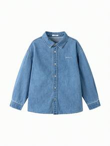 Balabala Kids' Denim Long Sleeve Shirt, Crisp Fabric, Casual School Style - Denim Light Blue - View 2