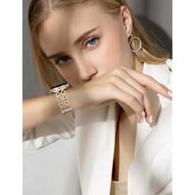 Wearlizer Metal Band Compatible With Samsung Galaxy Watch 7 6 5 4 FE Active 2 40mm 44mm/Watch 6 4 Classic 43mm 47mm 42mm 46mm/Watch 5 Pro 45mm Bands, 20mm Dressy Stainless Steel Chain Strap Women,Starlight/Gold - 星光/金色 - 查看 6