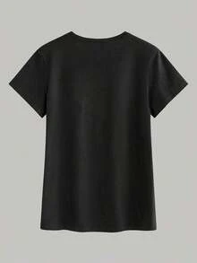 2026 Summer ShirtTaskSense Coffee Beans Embroidery Graphic Round Neck Women T-ShirtLoose And Comfortabletops De Mujer - màu đen - Xem 2