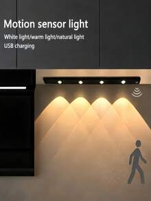 1pc Modern LED Cabinet Light, Motion Sensor LED Cabinet Light, Motion Sensor Bar Light, Cat Eye Small Mountain Light Effect, Built-In Adhesive Wireless Magnetic USB Rechargeable, 3-Color Dimmable - Suitable For Kitchen, Bedroom, Wardrobe, Display Cabinet, Home Decor Lighting, Fashionable Modern Design, Lightweight Plastic Construction, Adjustable Brightness, Home Organization, Kitchen Upgrade, Battery Capacity: 150/200/300/400/500mAh - Cat's Eye Cabinet Light - View 4