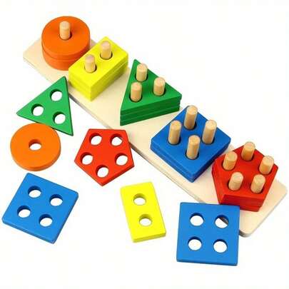 Children's Wooden Stacking Puzzle - STEM Educational Toy, Color And Shape Sorting, Develops Fine Motor Skills And Hand-Eye Coordination, Unisex Wooden Puzzle Toy, Christmas And Birthday Gift