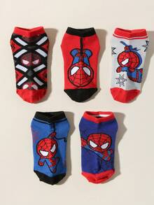 5/1 Pair Marvel Kids/Boys/Girls Socks, Spiderman/Spider Web Cartoon Pattern Decor, Fashion Personalized Soft Breathable Moisture-Wicking Comfortable Athletic Socks, Suitable For Back To School, Parties, Casual Activities, Campus Performance - Multicolor - View 3