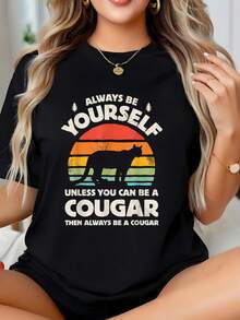 Retro Vintage 70s Fun T-Shirt For Men And Women Cougar Be Yourself Graphic Tees, Crop Tops For Women, Autumn Clothing For Women, Sets For Women, Fall Clothes For Women, Tops, T-Shirt - 黑色 - 查看 1