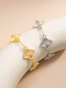 2pcs/Set Fashionable Classic Gold & Silver Four-Leaf Clover Design Bracelet Set - One Size-gold and Silver Bracelet - View 2