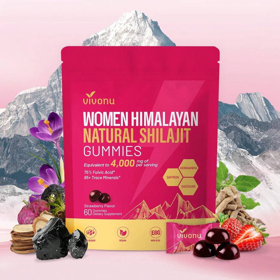 VivoNu Shilajit For Women, Contains Tongkat Ali, Ashwagandha*, Ginger, Saffron For Hormonal* Balance & Energy | Tasty Shilajit Strawberry Flavor With Pure Himalayans Shilajitn* (1 Bag) - 1袋 - 查看 1