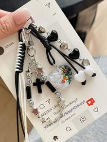 1件创意新款包包挂饰，个性化编织背包吊坠，十字架设计手机挂绳，钥匙链，情人节男女通用礼物 - 白色 - 查看 3