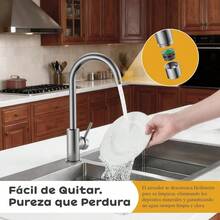 htyAPPASO Mezclador de Cocina en Acero Inoxidable SUS304 Niquel Cepillado Mezclador Monomando de Fregadero de Cocina Giratorio 360° con 2 Conductos de Agua Caliente y Friayfg - 666BNNquel - Ver 5