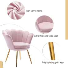 WAHSON OFFICE CHAIRS 1PC Wahson Velvet Armchair Armchair With Gold Legs, Comfortable Bedroom Armchair Relax Chair For Living Room/Bedroom - 淡粉紅色 - 查看 6