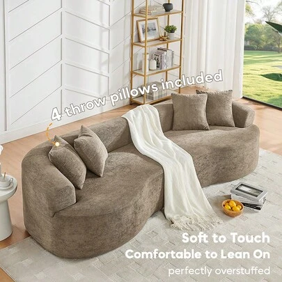 YOGLAD 112" Modern Cloud 4-Seater Sectional Curved Sofa, Minimalist Compression Living Room Couch, Chenille Upholstered Oversized Fluffy Sofa With Deep Seat, Modular L-Shaped Cloud Couch For Small Space, Plush Velvet-Like Soft Fabric Boneless Sofa With Supportive High-Density Foam & Spring, Easy To Move, Washable Removable Cover, Pet-Friendly Lounge Sofa Bed, Contemporary Apartment Furniture, No Assembly Needed, Black/Grey/Green