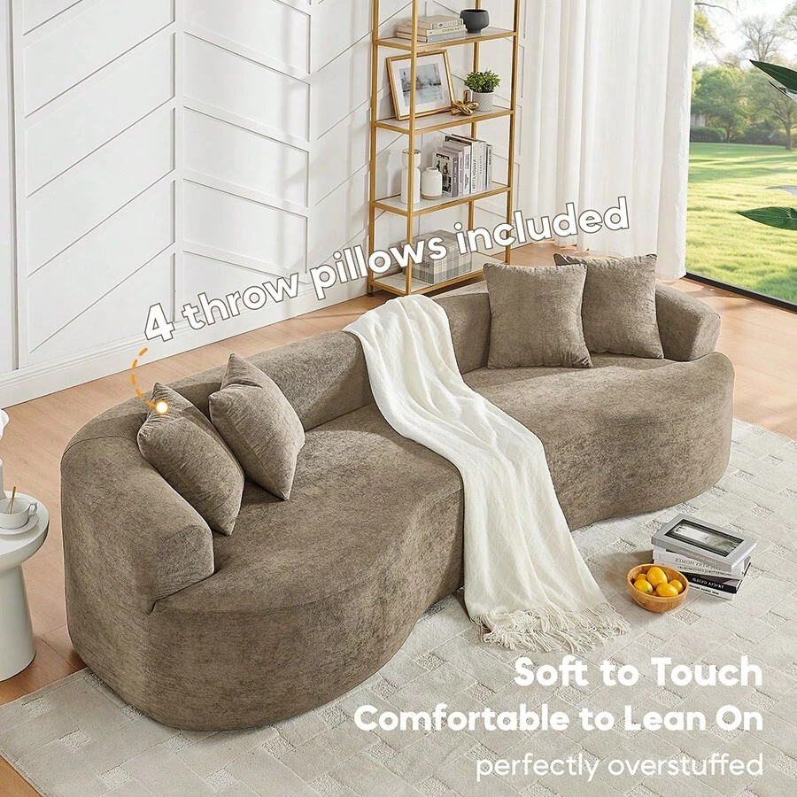 YOGLAD 112" Modern Cloud 4-Seater Sectional Curved Sofa, Minimalist Compression Living Room Couch, Chenille Upholstered Oversized Fluffy Sofa With Deep Seat, Modular L-Shaped Cloud Couch For Small Space, Plush Velvet-Like Soft Fabric Boneless Sofa With Supportive High-Density Foam & Spring, Easy To Move, Washable Removable Cover, Pet-Friendly Lounge Sofa Bed, Contemporary Apartment Furniture, No Assembly Needed, Black/Grey/Green - Nâu nhạt - Xem 1