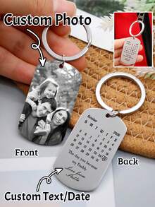LICVIC Llavero personalizado con foto - con patrón de calendario, llavero lindo, llavero personalizado, llavero con foto personalizada recuerdo, texto y fecha personalizables, accesorio de bolso, regalo, llavero divertido, regalo del Día de San Valentín, regalo de foto creativo, idea de regalo de cumpleaños - Estilo B - Ver 1