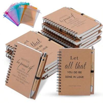 Christian/Encouragement Notebook And Pen Set With Bible Verses12 Pack Spiral Notebook With Bible Verse Pens And Gift Bags Prayer Journal Church Notes Bible Study Plies For Church Members
