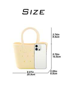 Women's Double Handle Hole Tote Bag - Soft Silicone Storage Bags Colorful Cute DIY Handbag For Girls Gift & Everyday Carry - 米色 - 查看 7