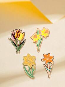 1/4 pièces Broche fleur de jonquille en émail, insigne floral frais, épingle accessoire de vêtement et de sac plante de tulipe, bijou de niche artistique - Multicolore - Voir 5