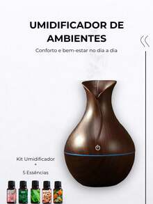 Air Humidifier - Silent Wood Texture Aromatherapy Vase, Rechargeable With LED - Tinh chất Dark+ 5 - Xem 2