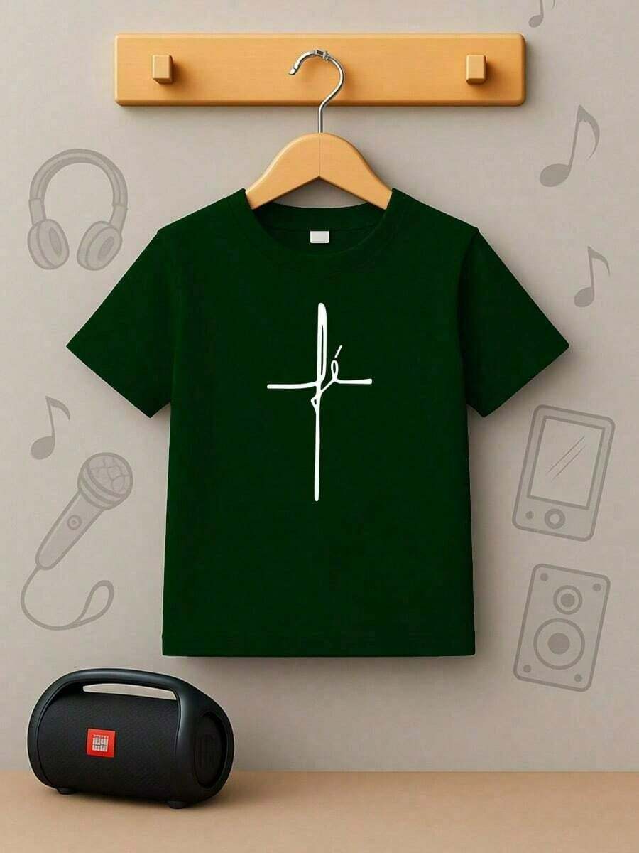 Camiseta Infantil e Juvenil Personalizada Unissex Gospel Igreja Jesus Cristo Fé - Verde Escuro - Visão 1