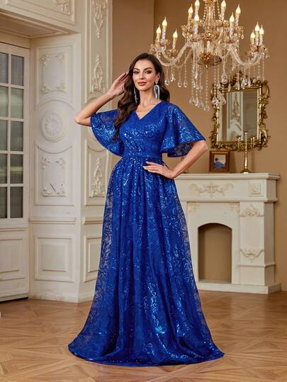 hezixi Elegant Luxury Embroidered Lace & Sequin Beaded Floral Design Sheer Long Sleeve Dress, Suitable For Wedding, Bridal Shower, Party, Banquet, Honeymoon Evening Dress Spring