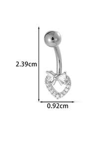 1pc Elegant Copper Zirconia Heart & Wing Shaped Belly Button Ring, Stainless Steel Bar Body Piercing Jewelry
