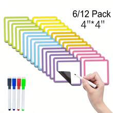 12pcs Reusable Magnetic Memo Notes, 4x4 Inches - Back To School Edition - Dry Erase Labels, Suitable For Whiteboards, Refrigerators, Lockers, Etc. - Perfect For Office, Classroom Organization And Home Reminders - Multicolor - View 12