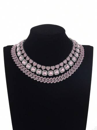 时尚嘻哈心形水钻项链，链，冰糖链项链，适合男士派对、情人节、聚会，也是送给朋友和情侣的礼物。