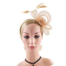 1件优雅女士茶会帽，带网纱和羽毛头饰蝴蝶结网状头饰发箍，适合婚礼、肯塔基德比配饰和服装