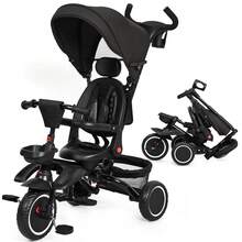 7 en 1 convertible cochecito de bebé para 1-5 años, triciclo plegable para niños pequeños con asiento giratorio de 360 °, arnés de de 5 puntos, freno de tambor trasero, toldo solar UV y ajustable - Negro - Ver 1