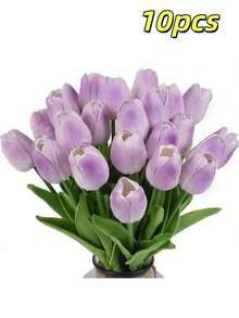 1/5/10/20支装逼真渐变粉色人造郁金香，适用于家居装饰、情人节礼物、酒店、派对、婚礼、桌面装饰，美丽无香。 - 紫色 - 查看 9