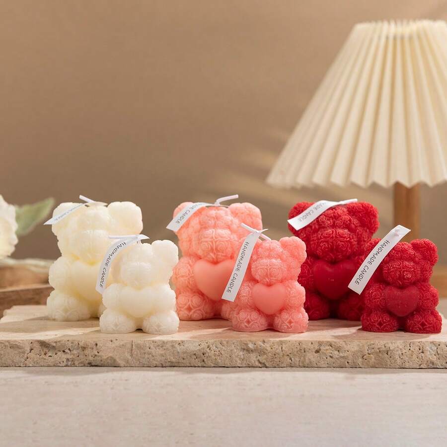 1pc Heart-Shaped Teddy Bear Scented Candle Gift Set, Suitable For Confession, Birthday, Home Decor, Party, Dining Table, Holiday Gifts, Gift Box, Banquet, Festival Celebration, Atmosphere Lighting, Graduation Gifts And More Occasions.