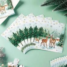 Moptrek Christmas Paper Napkins 6.5'' x 6.5'' Winter Watercolor Pine Forest Elk Paper Snowflake Dinner Napkin Xmas Party Supplies Reindeer Disposable Napkin for Holiday Party Dinner - Vídeo de acuarela - Ver 3