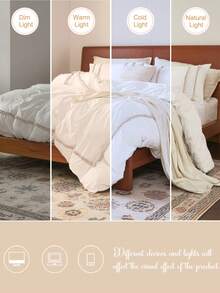 三件套白色底米色格子被套（1个被套+2个枕套，不含被芯），清新可爱的田园风格，透气轻盈面料，可机洗，卧室及房间装饰，理想礼物，柔软舒适的床上用品 - 白色 - 查看 8