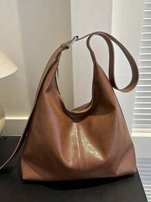 2026 New Fashion Solid Color Commuter Tote Bag, Minimalist Niche Design Underarm Bag, Stylish Large Capacity Shoulder Bag - Brown - View 3