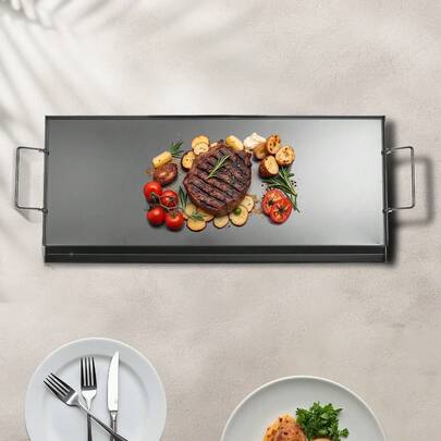 Carbon Steel Griddle, 32x14 Inch Universal Flat Top Rectangular Plate, Gas Grill Griddle For BBQ Grill, Teppanyaki, Portable Family Cookware With Handle, For Camping Tailgating Party