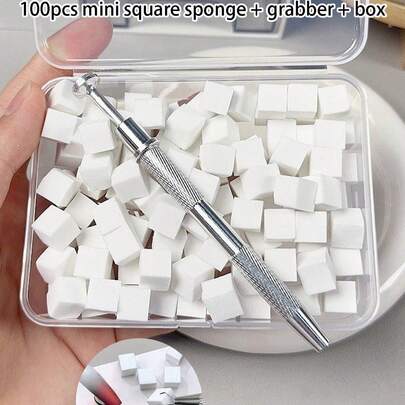 100块迷你海绵块，配四齿镊子，多种尺寸可选，不含乳胶的渐变色海绵，适用于美甲、渐变指甲油工具、可重复使用的专业美甲工具、DIY美甲工具、美甲用品、返校季、美甲、美甲工具、美甲贴纸工具