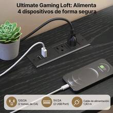 Cama Alta Individual Con Escritorio En Forma De L Y Luces Led, Estación De Carga, Estantes De Almacenamiento, Estructura De Metal Resistente Con Cajones, Protección De  Escalera. - Negro - Ver 5