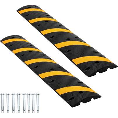 Meiyiu 2 Pack Rubber Speed Bump 2 Channel Modular Traffic Driveway Hump With Bolts Traffic Calming Hump With Cable Protector For Parking Lot School Warehouse