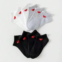 1 Pair/5 Pairs/9 Pairs/10 Pairs/15 Pairs Women Basic Versatile Casual Low-Cut Breathable Socks, Cute Heart Pattern Minimalist Sporty Style, Unisex Couples Solid Black/White/Gray Short Socks, Holiday/Valentine's Day Gift - Multicolor - View 5