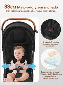 Cochecito de Bebé Unidireccional, Plegable y Portátil, con Asiento Ajustable, Gran Canasta de Almacenamiento y Diseño de Absorción de Impactos, Equipado con Toldo, Portabotellas y Bandeja para Alimentos, Imprescindible para Salidas Familiares con Recién Nacidos y Niños Pequeños