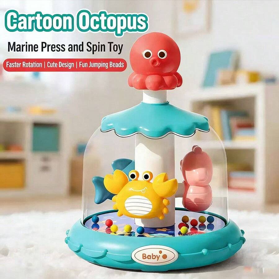 Brinquedo Infantil Carrossel de Insetos Playground Bola de Pular, Brinquedo Interativo de Pressionar e Girar Animais para Educação Precoce - Jogo Cognitivo Colorido Rotativo, Cultivar Habilidades Motoras Finas de Crianças de 3M+, Presente de Aniversário e Natal