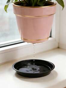 12/6 Pcs 6.29 Inch Plant Trays, Plant Saucers, Heavy Duty Indoor Plastic Plant Trays, Bird Bath, Flower Plant Watering Trays, Round Plant Trays, Plastic Plant Drip Trays, For Indoor Outdoor Garden Plants, Collect Pot Drainage And Excess Water - Black - View 5